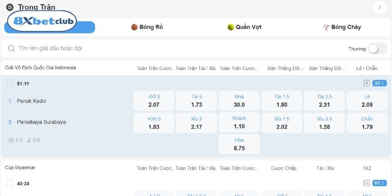 Cá cược thể thao tại 8XBet hơn 1000 trận mỗi tháng